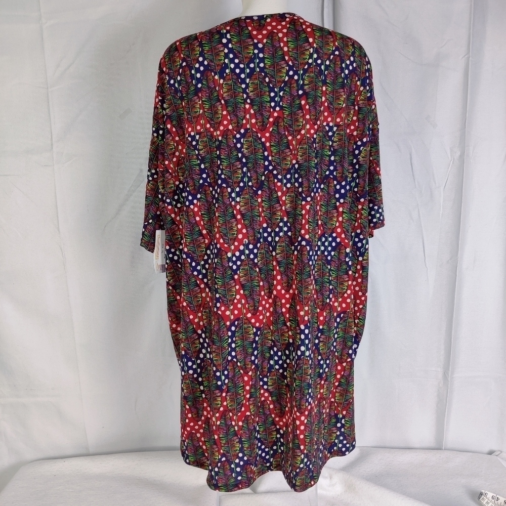 NEW LuLaRoe "Irma" Tunic Top T Tee Shirt Dress Womens Sz XL Feathers Red Blue - Picture 7 of 16